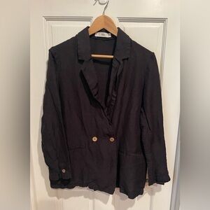 Mango Elegant  Linen/Cotton Blend Women’s Black Blouse M